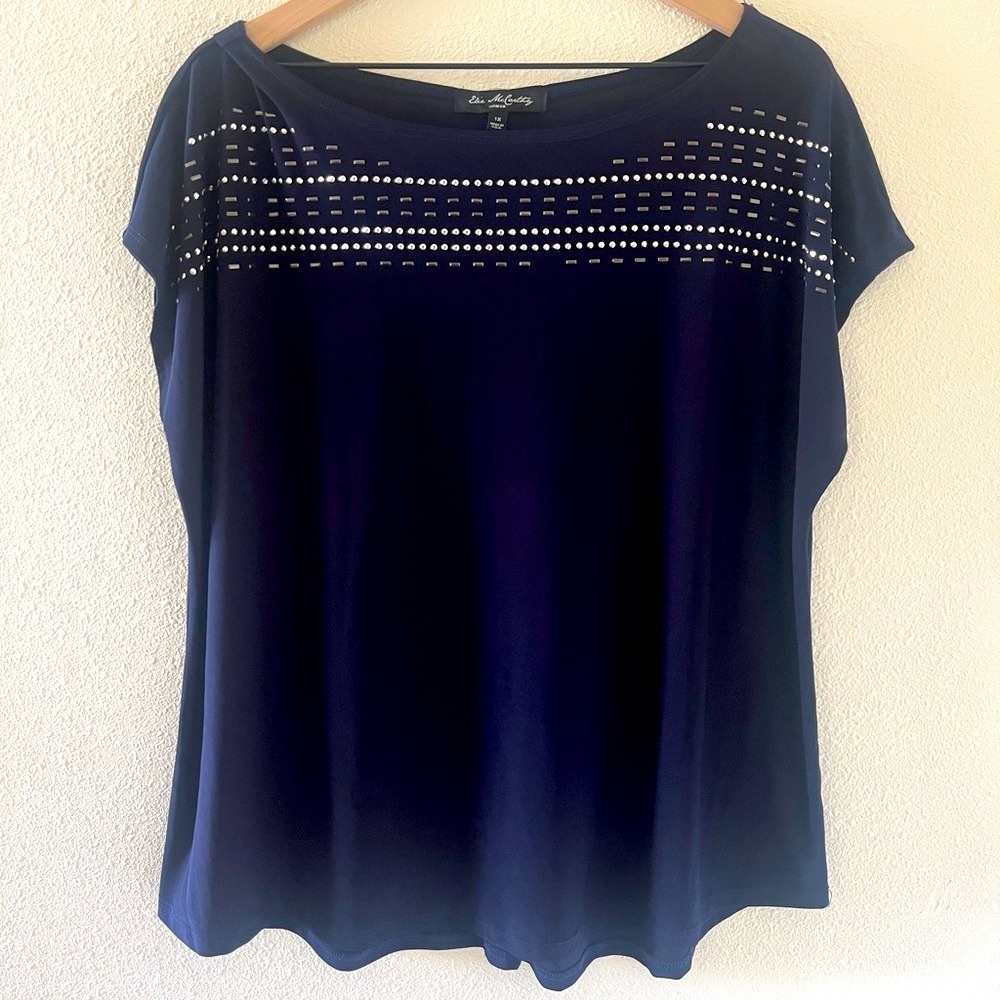 Elie McCarthy Dark Blue Blouse with Metallic Details
